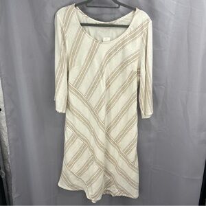 Soft Surroundings Equinox Dress Striped Linen Beige White Neutral Size PL
